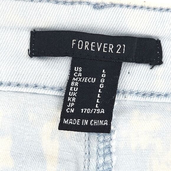 Forever 21 Acid Wash Bleached Denim Jean Mini Skirt Size Large Womens Light Blue - Picture 4 of 8